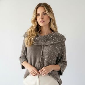 Style & Co Petite Cowl Neck Speckled Knit Top PL